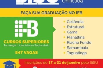 ÚLTIMO DIA: INSCRIÇÕES ABERTAS PARA CURSOS SUPERIORES NO IFB GRATUITOS VIA SISU